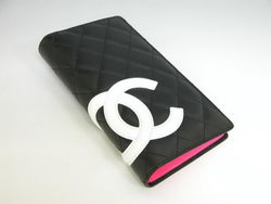Fake Chanel Leather White CC Logo Bi-Fold Wallet 26717 Black Online